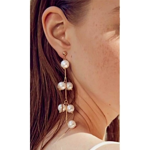 Golden Pearl Dangle Earrings - Picture 3 of 3